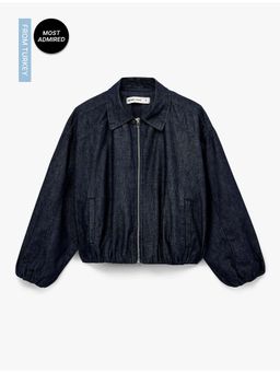 Koton - Navy Blue Denim Bomber Jacket