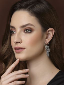 PANASH - Oxidized Silver_Plated Peacock Shaped Drop Earrings