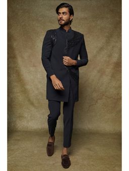 Abees - Hand Worked Navy Blue Indo-Western Sherwani With Trouser