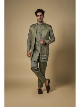 Abees - Green Zari Handworked Sherwani With Kurta And Trouser