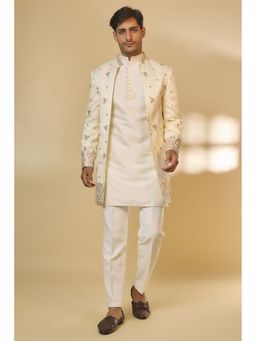 Abees - Ivory Mirror Worked Sherwani With Kurta And Trouser