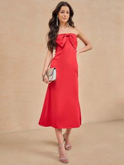 COLOR CAPITAL - Red Solid Midi Dress