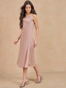COLOR CAPITAL - Beige Solid Knee Length Dress