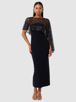 Forever New - Navy Blue Embellished Maxi Dress and Detachable Cape (Set of 2)