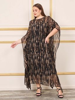 Styli - Black Printed Maxi Kaftan Dress and Inner (Set of 2)