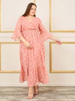 Styli - Peach Printed Maxi Dress
