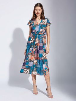 Latin Quarters - Teal Printed Midi Dress