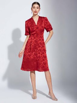 Latin Quarters - Maroon Self Design Midi Dress