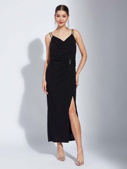 Latin Quarters - Black Self Design Maxi Dress