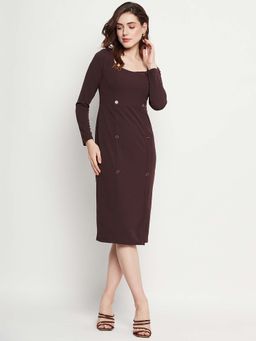 Madame - Brown Solid Knee Length Dress