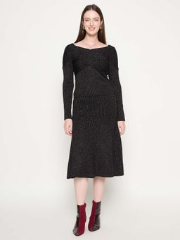 Madame - Black Self Design Top and Skirt (Set of 2)