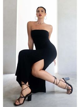 COLOR CAPITAL - Black Solid Midi Dress