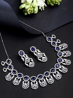 Karatcart - Silver Plated Blue Cubic Zirconia Studded Necklace (Set of 2)