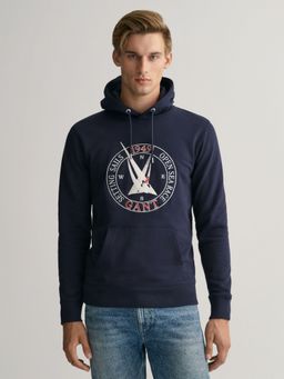 GANT - Men Navy Blue Graphic Sail Hoodie Sweatshirt