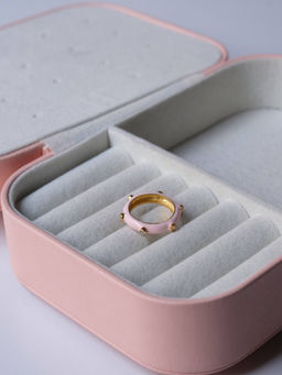 ANUSHKA JAIN JEWELLERY - 925 Pastel Pink Studded Enamel Ring Pink