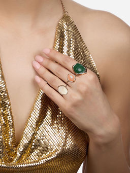 Zaveri Pearls - Set Of 3 Multicolor Stones Statement Contemporary Rings-Zpfk18850