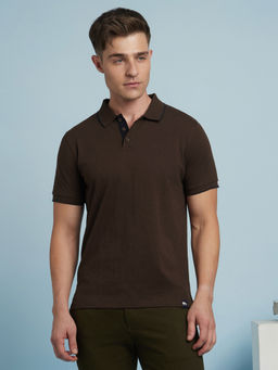 Dennis Lingo - Men Solid Cotton Half Sleeves Brown Polo T-Shirt