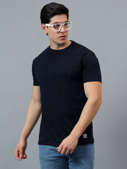 Cantabil - Men Solid Navy Blue Half Sleeves Casual T-Shirt