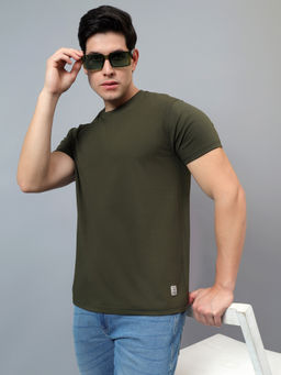 Cantabil - Men Solid Olive Half Sleeves Casual T-Shirt