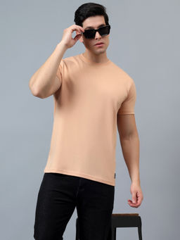 Cantabil - Men Solid Peach Half Sleeves Casual T-Shirt