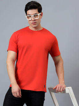 Cantabil - Men Solid Red Half Sleeves Casual T-Shirt