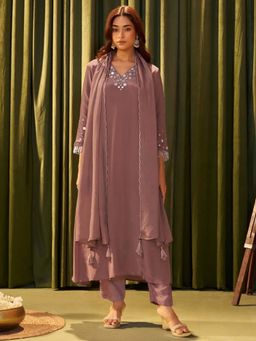 Autumnlane - Albeli Purple Mirror Work Kurta with Pant and Dupatta