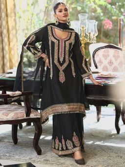 Autumnlane - Ankisha Black Embroidered Kurta with Sharara and Dupatta