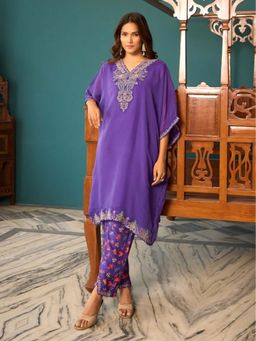 Autumnlane - Aster Amethyst Paisley Embroidered Kaftan Kurta with Pant