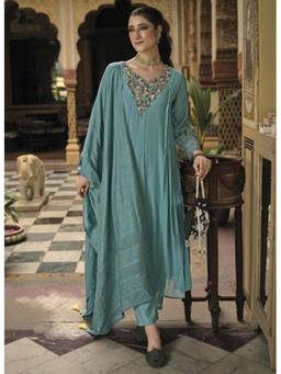 Autumnlane - Chandrani Green Embroidery Anarkali Kurta with Pant and Dupatta