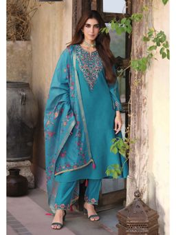 Autumnlane - Falak Nama Teal Embroidered Kurta with Pant and Dupatta