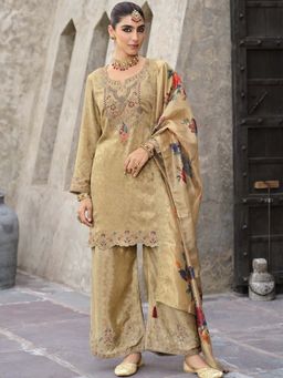 Autumnlane - Mrinal Beige Caramel Embroidered Kurta with Palazzo and Dupatta