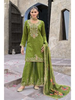 Autumnlane - Mrinal Fern Green Embroidered Kurti with Palazzo and Dupatta
