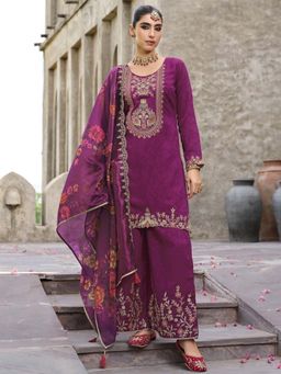 Autumnlane - Mrinal Purple Embroidered Kurti with Palazzo and Dupatta