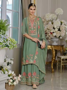Autumnlane - Suryamookhi Fern Embroidery Kurta with Sharara and Dupatta
