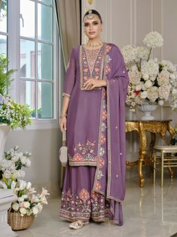 Autumnlane - Suryamookhi Orchid Embroidery Kurta with Sharara and Dupatta
