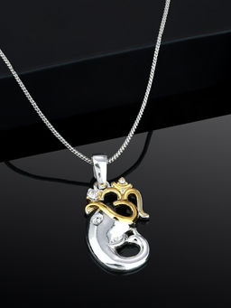 Estele - Rhodium Plated Om Pendant with Austrian Crystals for Women
