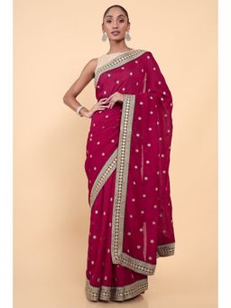 Soch - Women Pink Silk Saree with Unstitched Blouse