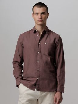 The Bear House - Ardor Edition Men Brown Solid Slim Fit Cotton Casual Shirt