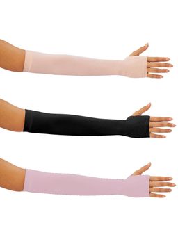 G Heist - Unisex Solid Assorted Uv Protection Arm Sleeves Gloves Multi-Color (Pack of 3)