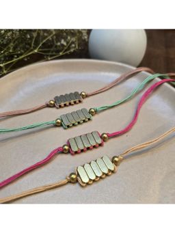 Studio Anviksha - Multi Color Rectangle Beads Brass Rakhi