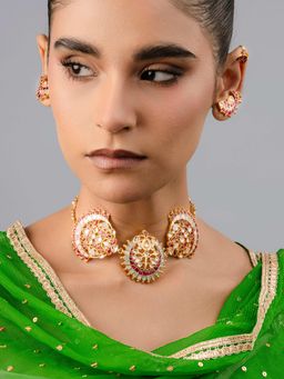 BaalaJewels - Red Moon Floral Kundan Necklace