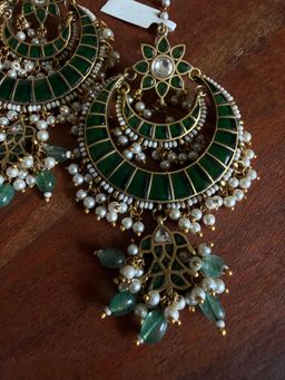 BaalaJewels - Green Pachi Jadau Kundan Chandbali Earrings