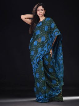 Beatitude - Green Cotton Silk Woven Jacquard Jamdani Saree with Unstitched Blouse