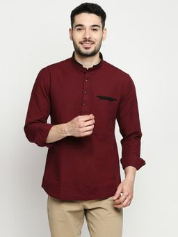 Spykar - Wine Cotton Full Sleeve Plain Kurta for Men