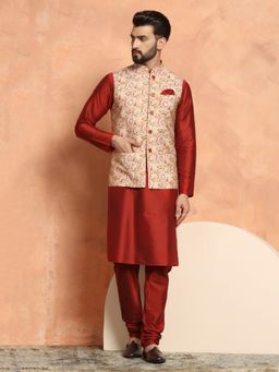 KISAH - Men Cream Jacket Kurta (Set of 3)