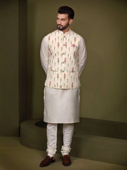 KISAH - Men White Jacket Kurta (Set of 3)