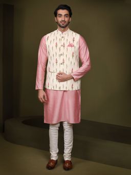 KISAH - Men White Jacket Kurta (Set of 3)