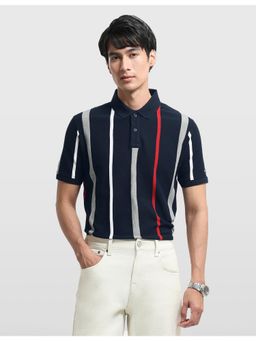 Arrow Sports - Mens Self Design Vertical Striped Regular Fit Polo T-shirt