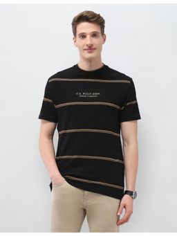 U.S. Polo Assn. Denim Co. - Mens Horizontal Striped Slim Fit Black and Gold T-Shirt