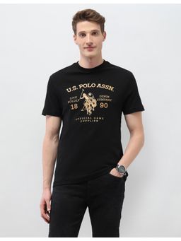 U.S. Polo Assn. Denim Co. - Mens Graphic Brand Printed Slim Fit Black and Gold T-Shirt